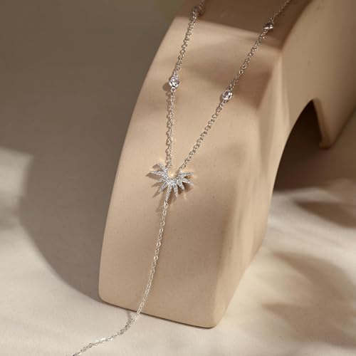 Image of CHESKY Long Necklaces for Women, 14k Gold Plated /Streling Silver Lariat Necklace Dainty Statement Prom Necklace Rosary Cross Sun Drop Pendant Dangle Necklace Gold Prom Jewelry for Women Gifts