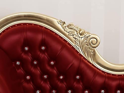 Image of Chaise Lounge Royal Carving Sofa Design Golden Polished and Leatherette Cover (Red, Velvet)