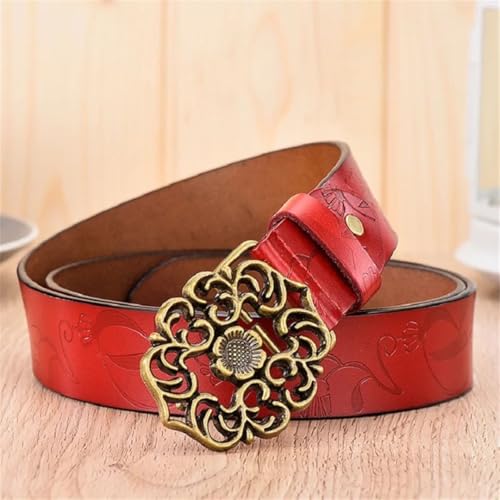 Women’S Casual Split Leather Pin Buckle Belt Vintage Printed 3.3Cm Waistband For Jeans Trousers3