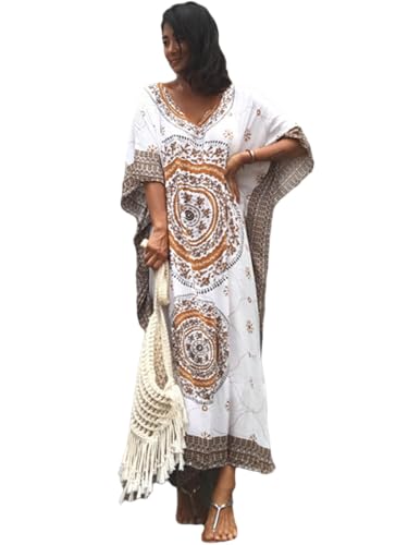 Image of Kaftan Dresses for Women Plus Size Summer Beach Dress with Print and Swim Cover Ups Khaki