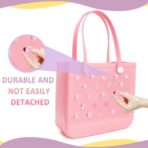 Accessories for Bogg Bag, 23 Pcs Floral Pearls, Compatible with Women's Rubber Beach Bag Tote Handbag3