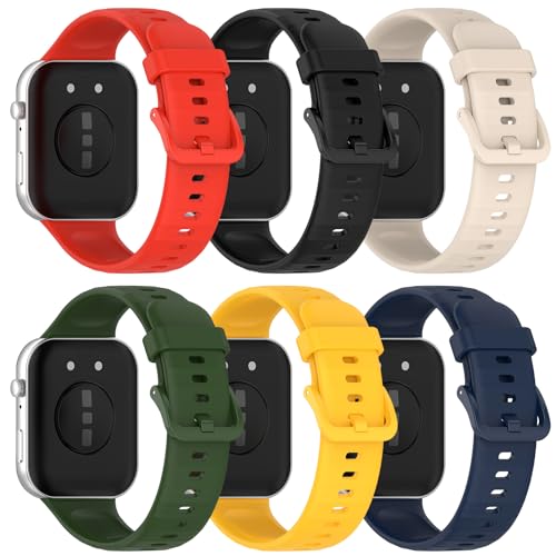 BDIG 6-Piece Adjustable Silicone Replacement Wristbands for Huawei Watch Fit 3 - Ivory/Night Blue/Army Green/Yellow/Red/Black - Image 2
