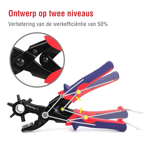 WORKPRO Revol-perforatietang, gatentang, riem, leer, riem, puncher, 255 mm, rond, 3,5-4-4,5 mm, rechthoekig, 6,6-7,5 mm, ovaal, 6,1 mm - Afbeelding 6
