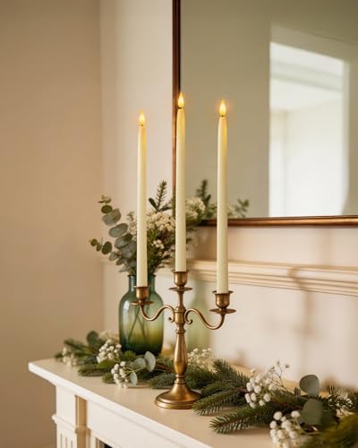 Image of Homemory 15 inches Real Wax Flameless Taper Candles with Remote Timer, 3 Pcs Ivory LED Taper Candles Battery Operated with 3D Flickering Flame, Window Candle Led Candlesticks for Dinners Home Decor