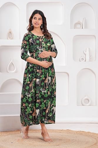 Image of Women's Feeding Kurta Cotton | Floral Anarkali Pregnancy Kurta with Nursing Zipper | Pre & Post Partum | Maternity Dresses | Mom to Be Gift