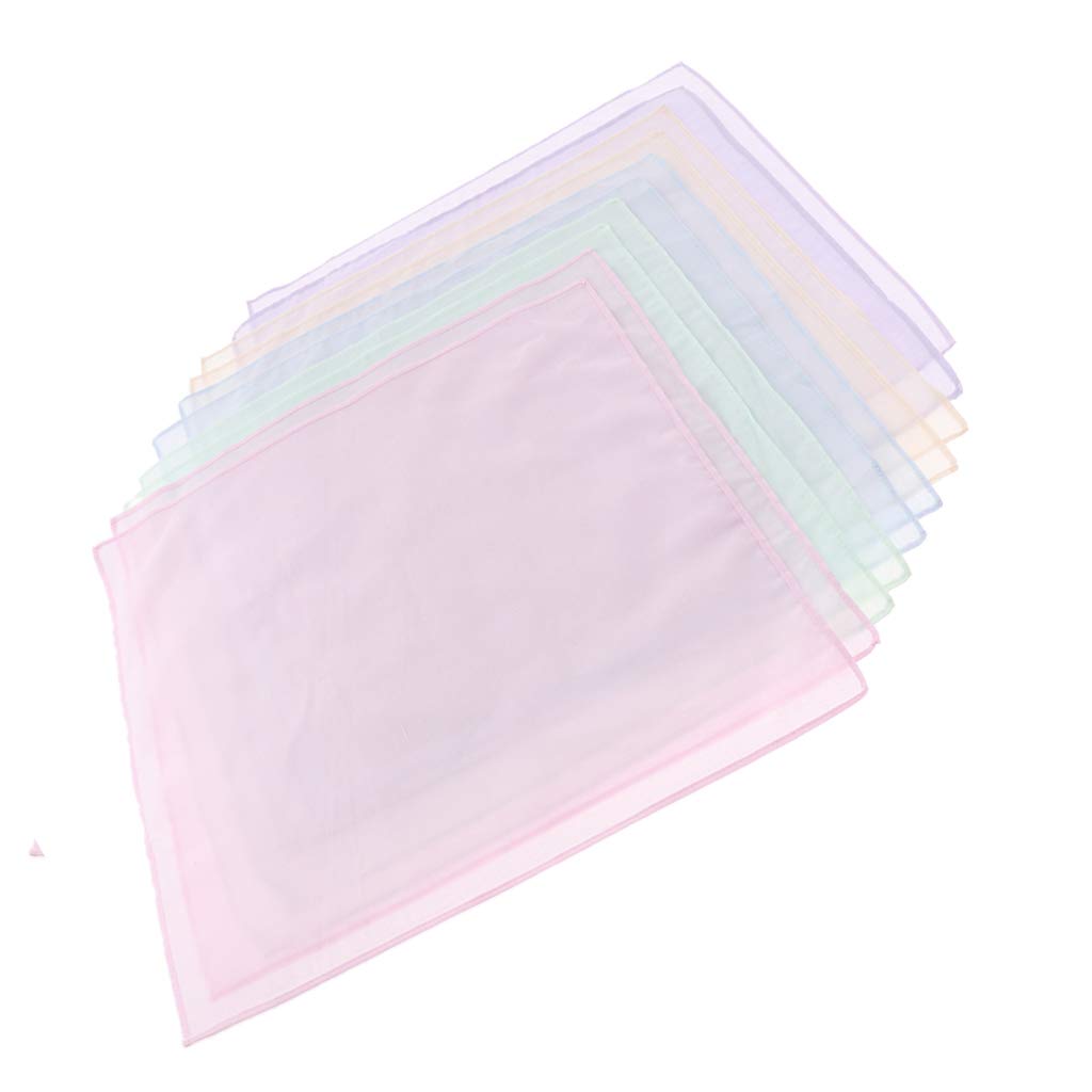 SDR 10 Pieces 100% Cotton Solid Multicolor Handkerchiefs Women Men Anti Wrinkle Hanky Hankies Kerchiefs-image-45