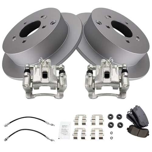 Image of TRQ Rear Brake Pad & Rotor Kit Ceramic Premium G-Coated Compatible with 2010-2015 Hyundai Tucson 2011-2016 Kia Sportage