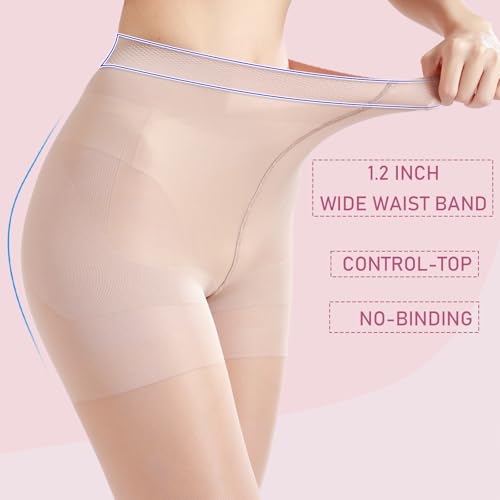 Image of Weziarer Women's 40D Sheer Tights,High Waist Pantyhose Tummy Control Top Support Stockings