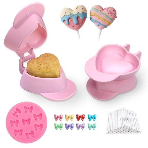 Lumyrilix 2 Pcs Heart Cake Pop Molds with 100 Sticks
