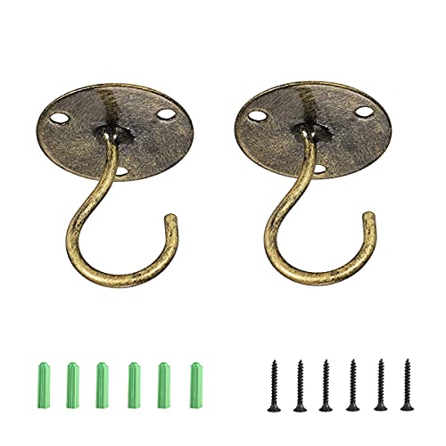 Image of Ceiling Hooks for Hanging Plants - Metal Plant Bracket Iron Wall Mount Lanterns Hangers for Hanging Bird Feeders, Lanterns, Wind Chimes, Planters, Outdoor Decoration Hooks (Bronze)