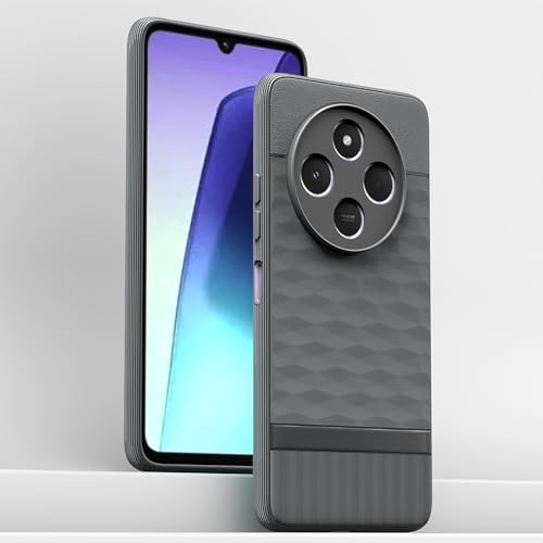 Image of Pikkme Back Cover for Redmi 14c 5G / Redmi A4 5G / Poco C75 5G Soft Grip 3D Hexa Cube Texture Silicone Bumper Case (Grey)