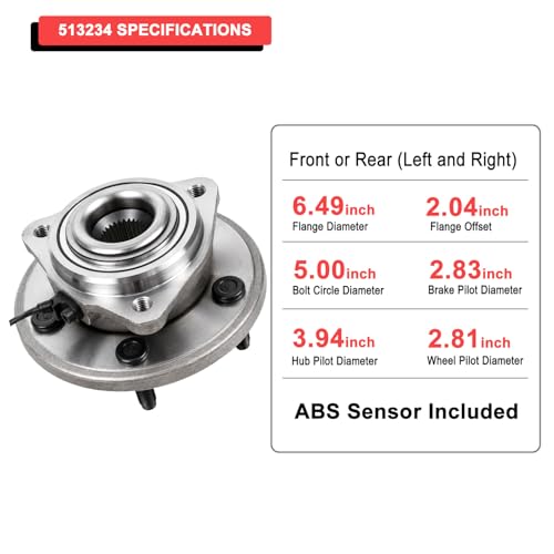 Image of MotorbyMotor 513234 Front Wheel Bearing Hub Assembly Fits for 2005-2010 Jeep Grand Cherokee, 2006-2010 Jeep Commander Low-Runout OE Replacement Hub Bearing 5 Lugs w /ABS