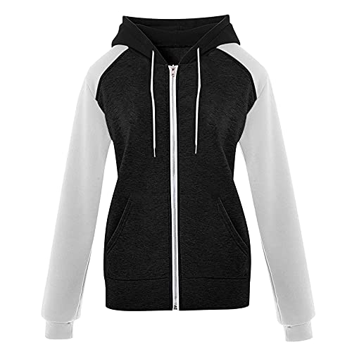 Yslmnor Zip Up Hoodie Womens Fall Long Sleeve Tops Color Block Hooded Pullover Drawstring Outwear Workout Sweatshirts #TOP2