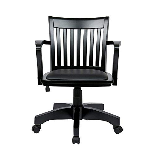 OSP Home Furnishings Deluxe Wood Bankers Desk Chair with Black Vinyl Padded Seat, Black