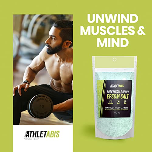 Epsom Salt Sore Muscle Soak – 1 Lb. Magnesium & Hemp Oil Bath Salts For Sore Muscle Relief, Post-Workout, Relaxation, & Foot Soak – For Women & Men #TOP3