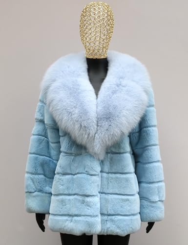 Women's Genuine Rex Rabbit Fur Coat Thick Warm Fur Jacket with Large Fox Fur Collar4