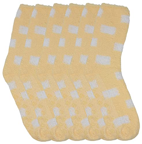 Image of 6 Pairs Non-Slip Hospital Socks Cozy Fuzzy Slipper Grip Socks (Yellow)