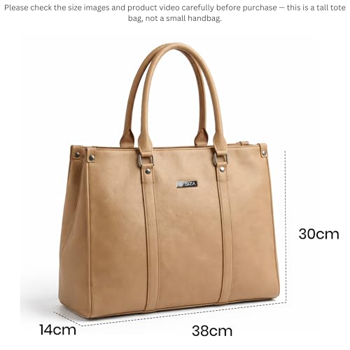 Image of Siza Premium Women's Handbag, PU Leather Tote Bag with Dual Zip Compartments for Office and Style, Padded Laptop or Devices Sleeve, Detachable Shoulder Strap, Structured Formal Bag for Women