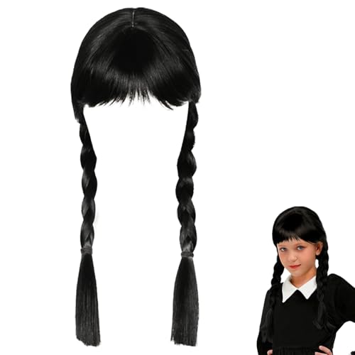 XILEPINGAN Peluca Mercoledí Addams, Parrucca Mercoledi Addams con Flequillo, Parrucca di mercoledì Addams, Ideal Halloween, Cosplay