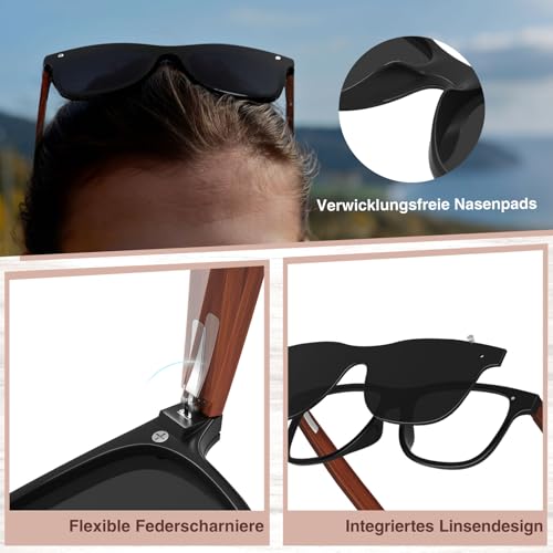 Holz Sonnenbrille Gqueen für Herren und Damen mit polarisierter Linse