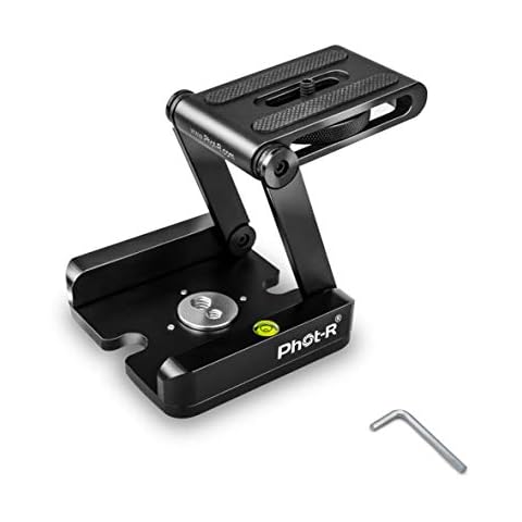 Phot-R 180° Camera Tripod Z Flex Tilt Head Folding 1/4" Quick Release Plate & Bubble Spirit Level, Max Load 3.5kg Stand Holder for Tripod, Monopod, Slider Rail, Stabilizer, DSLR, SLR Camcorders Cover