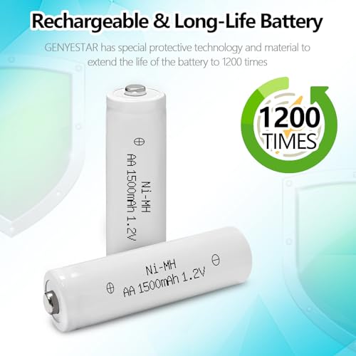 GENYESTAR Rechargeable AA Battery NIMH 1.2V Double A 1500mAh High Capacity Batteries for Solar Light Replacement Electronic Toys Household Devices, 8 Pack - Thumbnail 2