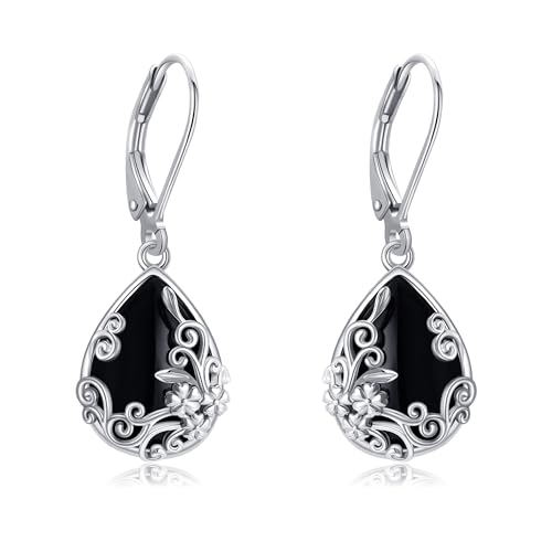 Boucles d'oreilles en agate mousse et argent sterling 925 filigrane pour femme