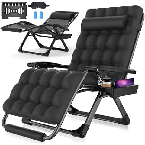 Suteck Oversized Zero Gravity Chair,33In XXL Lounge Chair w/Removable Cushion&Headrest, Reclining Camping Chair w/Upgraded Lock and Footrest, Reclining Patio Chairs Recliner for Indoor Outdoor,500LBS Cover
