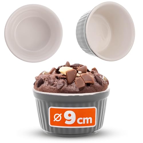 KADAX Lot de 1 ramequins à soufflé, Ø 9 cm, pour crème brûlée, petits moules en céramique pour crème brûlée, soufflé et ragoût (gris)