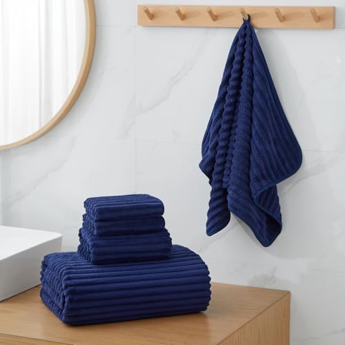 NALIVO Oversized Bath Sheets 40x80 Inches Extra Large Bath Towels for Adults Super Soft Quick Dry Highly Absobent Microfiber Shower Towels for Bathroom, Pool, Gym, Yoga Towel (Navy Blue, 2Piece) — view 2