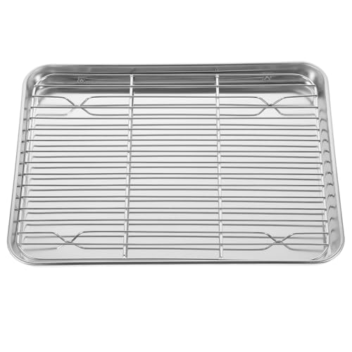 DOITOOL Lot de 1 plaques de Cuisson rectangulaires en Acier Inoxydable avec Support de Refroidissement Amovible 31 x 24 x 2,5 cm