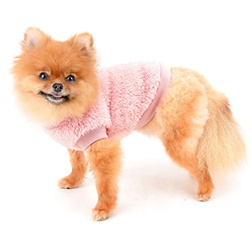 SMALLLEE_LUCKY_STORE Haustier-Sherpa-Fleece-Pullover Weste Rollkragenpullover mit D-Ring weiches Sweatshirt für kleine Hunde Katzen, Welpen Yorkie Chihuahua warme Herbst-Winterkleidung, Rosa, S