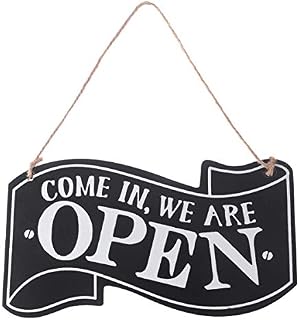 VOSAREA Wooden Open and Closed Two Sided Sign with Rope for Hanging Vintage Business Sign (Black)