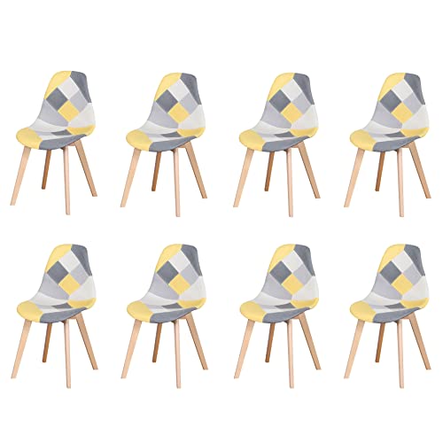 Grandca Home Pack De 8 Sillas De Comedor Sillas De Cocina, Con Patas De Madera, Sillas De Tela Patchwork Con Cojín De Asiento Acolchado, Amarillo Grandca Home Pack De 8 Sillas De Comedor Sillas De Cocina, Con Patas De Madera, Sillas De Tela Patchwork Con Cojín De Asiento Acolchado, Amarillo