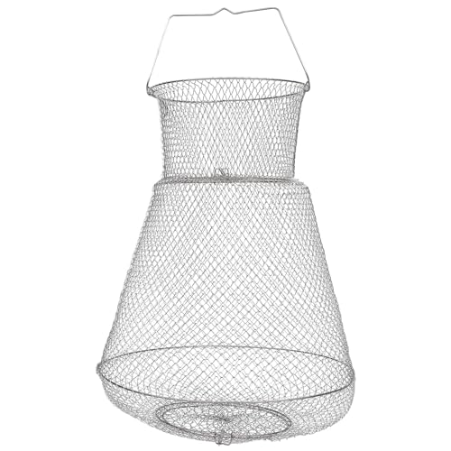 Garneck 1pc Fish Basket Stainless Steel Basket Stainless Steel Containers Folding Fishing Net Crab Live Fish Basket Collapsible Fish Basket Landing Mesh Basket Mesh Cage Fishing Bag Silver