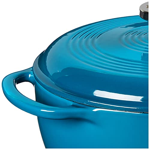 Image of Lodge 4.5 Quart Enameled Cast Iron Dutch Oven with Lid - Dual Handles - Oven Safe up to 500 F or on Stovetop - Use to Marinate, Cook, Bake, Refrigerate and Serve - Cornflower Blue