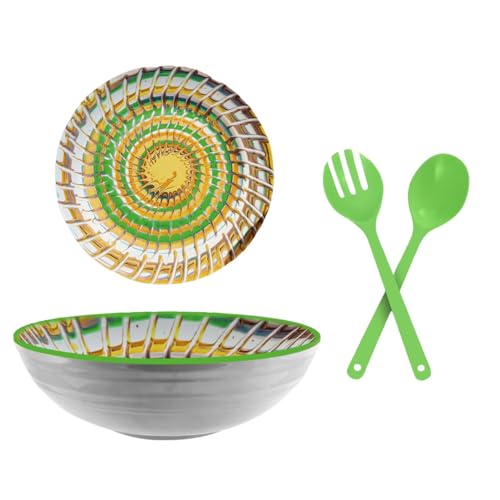 ARCA, Insalatiera Apulia Riccio in Melamina con Posate, Ciotola per Antipasti, Insalate, Poké, Lavabile in Lavastoviglie, 28x9 cm, Verde