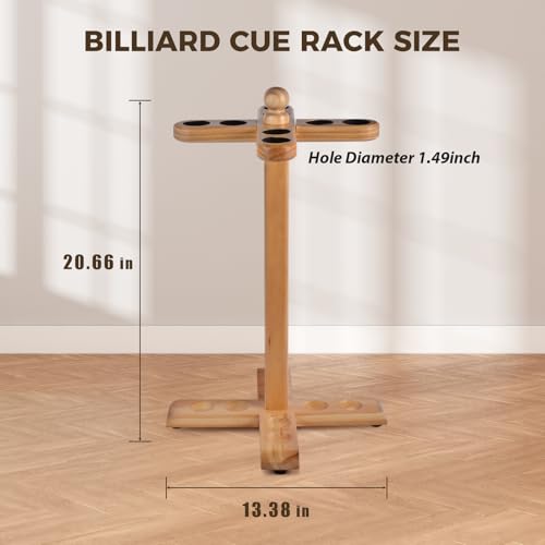 Pool Stick Holder Golf Club Rack Floor Stand Cue Holder, Wooden Independent Golf Storage Billiard Cues Rack, Hold 8 Cues or Golf Clubs, Easy Assembly for Billiards Room Club Billiard Cue Racks - Thumbnail 2
