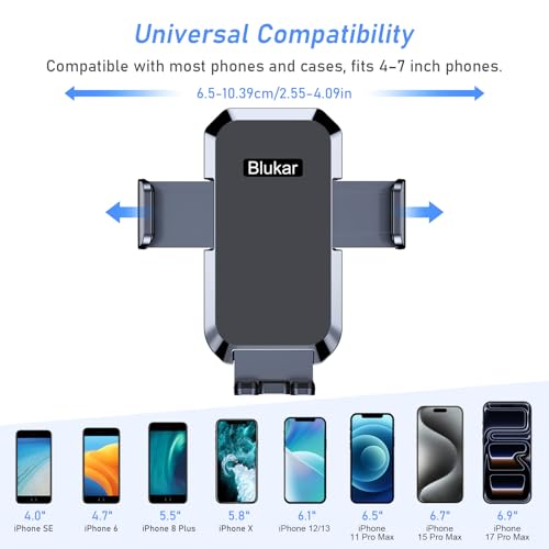 Miniatura 6 de Blukar Soporte Móvil Coche, 2023 Upgraded Ajustable Soporte Teléfono Coche Con Ventosa Fuerte 360 Rotación - Liberación De Un Botón Porta Movil Coche Para Todos Los Teléfonos De 4.0 -7.0 Negro