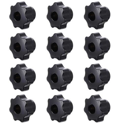 ELEOUTI 12pcs M8 Thru Hole Star Knobs Black Plastic Knurled Clamping Handle Nuts, Threaded Screw-on Hand Knobs for Industrial Equipment and Mechanical Use