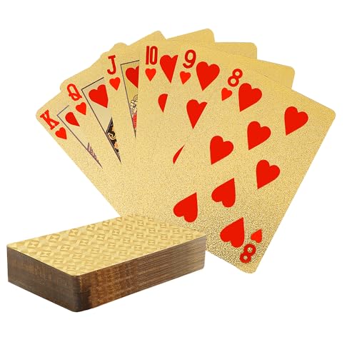 Spielkarten - Gold Wasserfest Pokerkarten, Playing Cards 54 Blatt for Texas Hold'em, Blackjack, Euchre, Canasta Karten, Romme, Baccarat