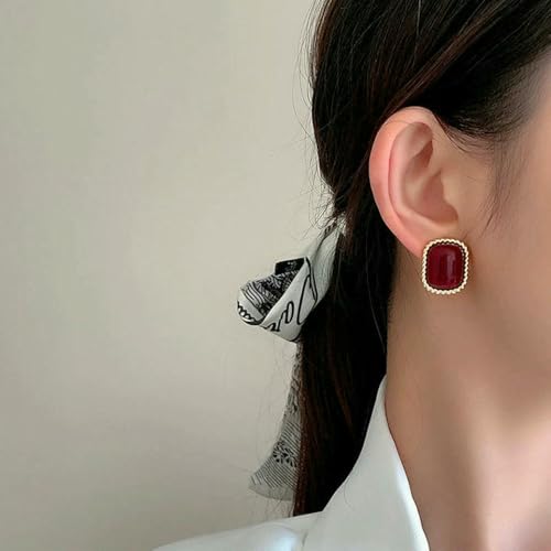 Pendientes de tuerca vintage JYDMS en rojo vino para realzar tu look diario con flores 4