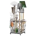 Lineware Garden Tool Organizer For Garage Garden Tool Storage with Wheels Garden Tool Rack Stand Garden Tool Holder Yard Tool Storage for Outdoor Shed Garage Garden Black
