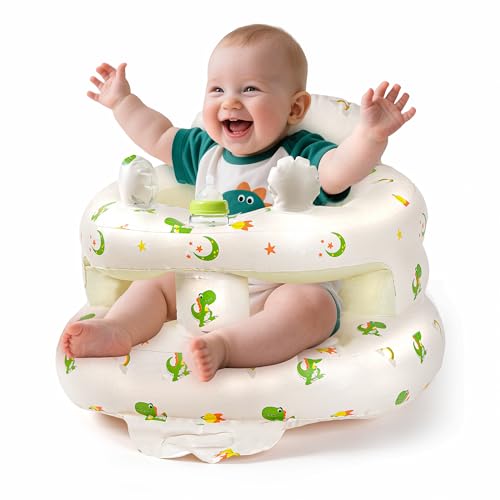 Siège gonflable pour bébé de 3 à 36 mois, chaise de sol Sit Me Up avec pompe à air intégrée, oreilles de dinosaure couinantes et support complet, chaise pour...