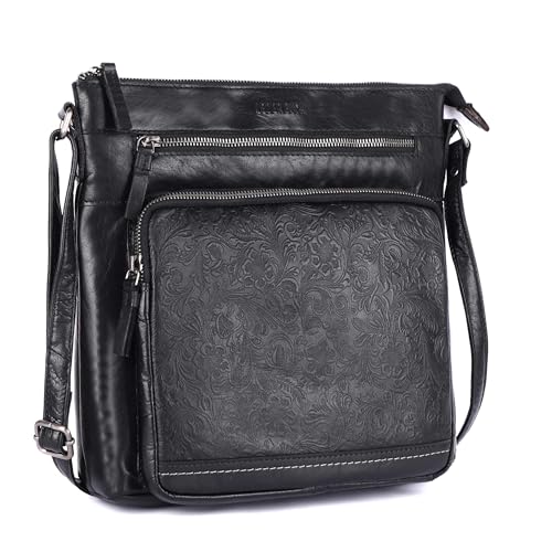 Image of LEDERBUCK Olga Women's Extra-Large Genuine Leather Crossbody Purse - Soft Triple-Zip Shoulder Bag