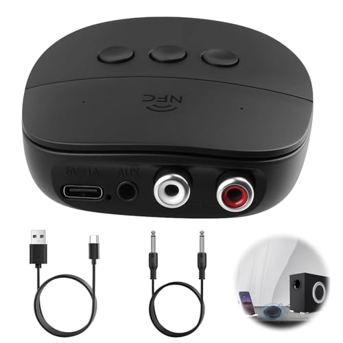 Bluetooth 5.2 Receiver, Bluetooth Adapter for HiFi, Wireless Audio Transmitter and Receiver with 3.5 mm AUX RAC Output, with NFC One-Tap Pairing for Speakers Home HiFi Systems Music Streaming Devices