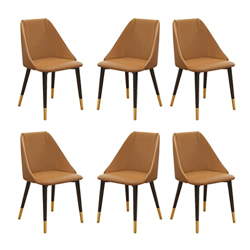 SJIALEN Dining Chairs Set of 6, with Metal Legs Living Room Chairs Water Proof PU Leather Modern Bedroom Balcony Lounge Chair Kitchen Chair (Color : Coffee, Size : Metal feet)