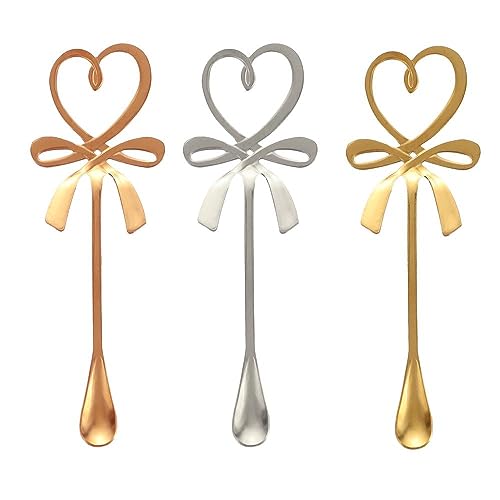 3 Pcs Stainless Steel Coffee Stirring Spoon, Love Heart Bowknot Hanging Cup Spoon Coffee Spoon Teaspoon, Long Handle Dessert Spoon