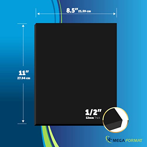 Image of Mega Format Expanded PVC Plastic Sheets - 8.5 inch X 11 inch Rigid Black Sheet for Crafts, Signage, & Displays - Sintra, Celtec PVC Board - Waterproof for Outdoors Use - 1 /2 inch 12mm Thick - 1-Pk-Black