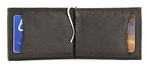 Bacci Slim Bifold Wallet - Top grain cowhide Leather Wallet for Men with 2 inner cards slots & 1 center flap cash compartment money clip - Ageless design Billfold Men's Wallet (Brown)2